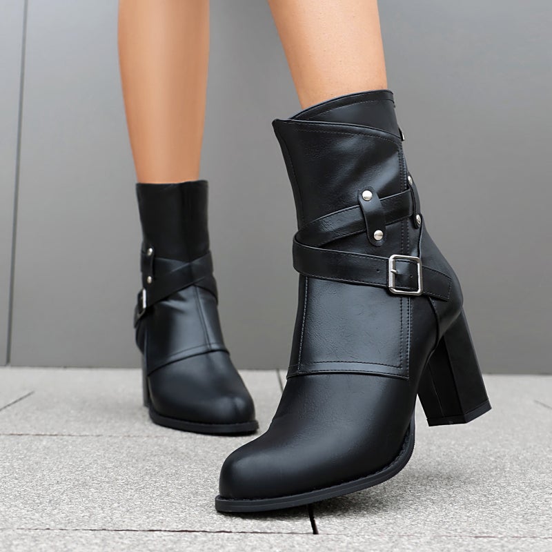 Wish Supply Winter Fashion High Heel Women'S Shoes 40-48 Plus Size Rivet Belt Buckle Low Tube Women - Image 3