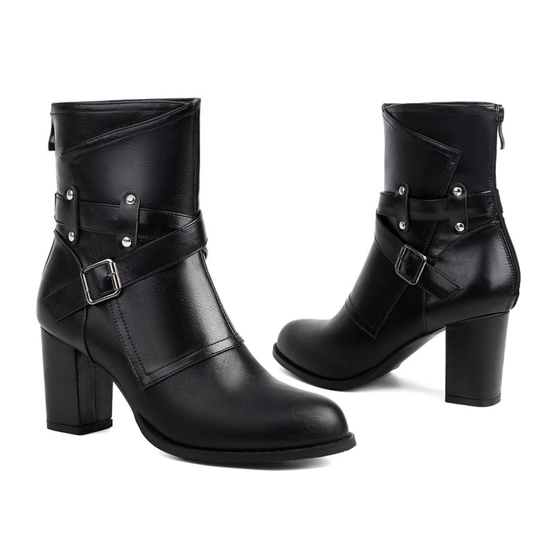 Wish Supply Winter Fashion High Heel Women'S Shoes 40-48 Plus Size Rivet Belt Buckle Low Tube Women - Image 1