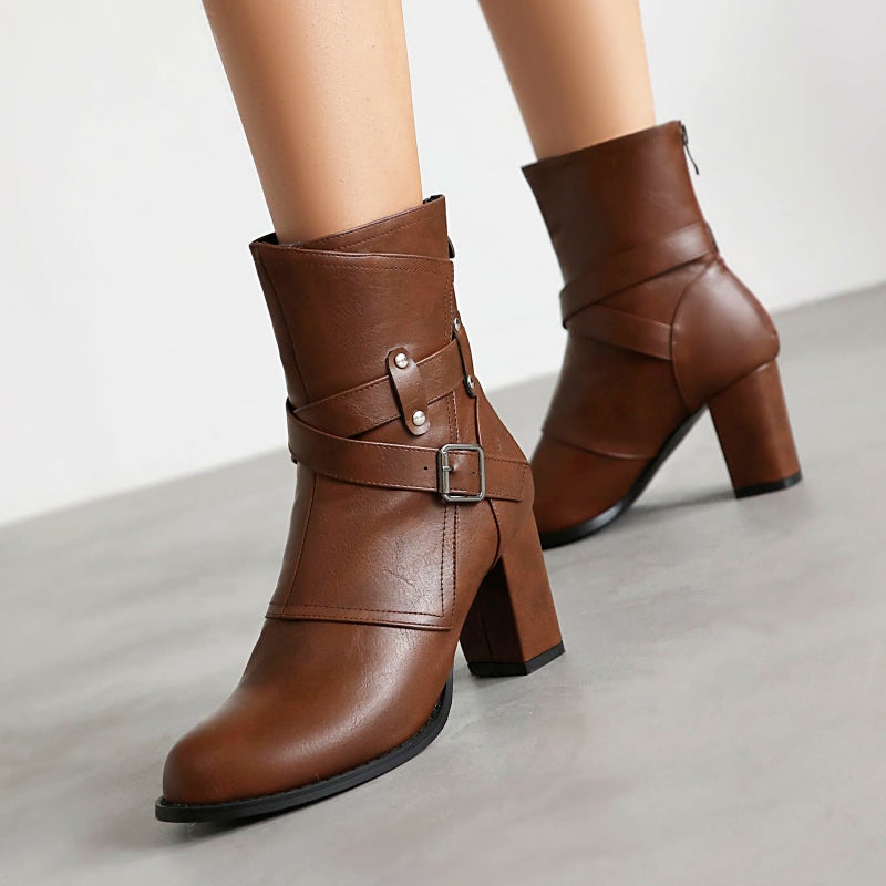 Wish Supply Winter Fashion High Heel Women'S Shoes 40-48 Plus Size Rivet Belt Buckle Low Tube Women - Image 5