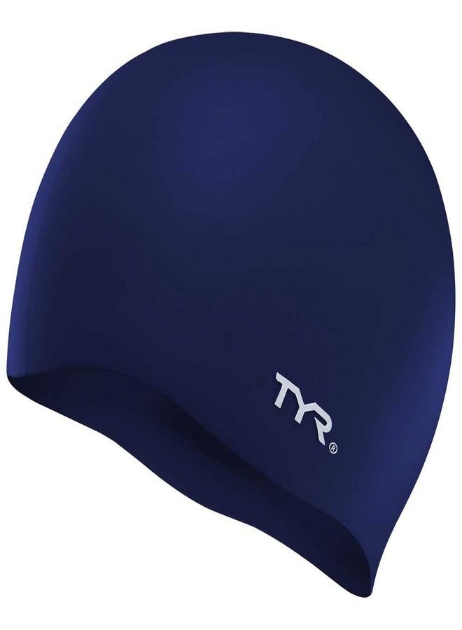 TYR Silicone Wrinkle-Free Youth Swim Cap for Kids, Young Athletes, and Smaller Sizes - Training, Recreational, Competition Swim Hat with a Durable Silicone Construction - Precision Fit - Navy