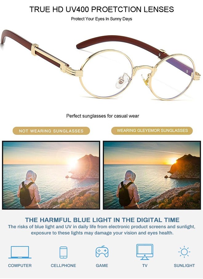 AZorb Anti Blue Light Blocking Glasses for Men Women Oval Wooden Frame Eyeglasses Gaming Reading Glasses Clear Lens Fashion Eye Glasses Anti Eyestrain  - Image 5