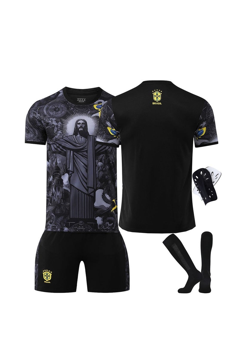 WHITE GAINS A breathable, quick-drying and wear-resistant 4-piece set of football jersey specially designed for football enthusiasts and sports people, including a top, shorts, socks and knee pads - Image 1