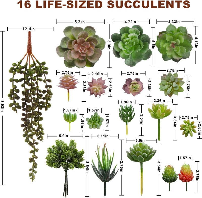 FOIMAS Artificial Succulent Plant,16pcs Large Faux Flocked Succulent Decor for Floral Wall Garden Arrangement Home Office Decoration,Unpotted - Image 5