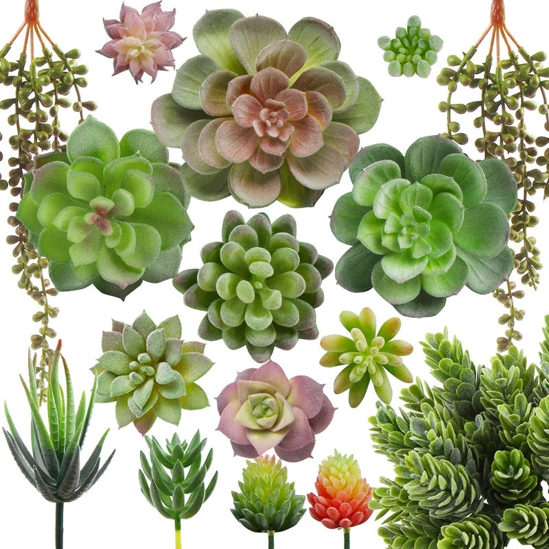 FOIMAS Artificial Succulent Plant,16pcs Large Faux Flocked Succulent Decor for Floral Wall Garden Arrangement Home Office Decoration,Unpotted - Image 1
