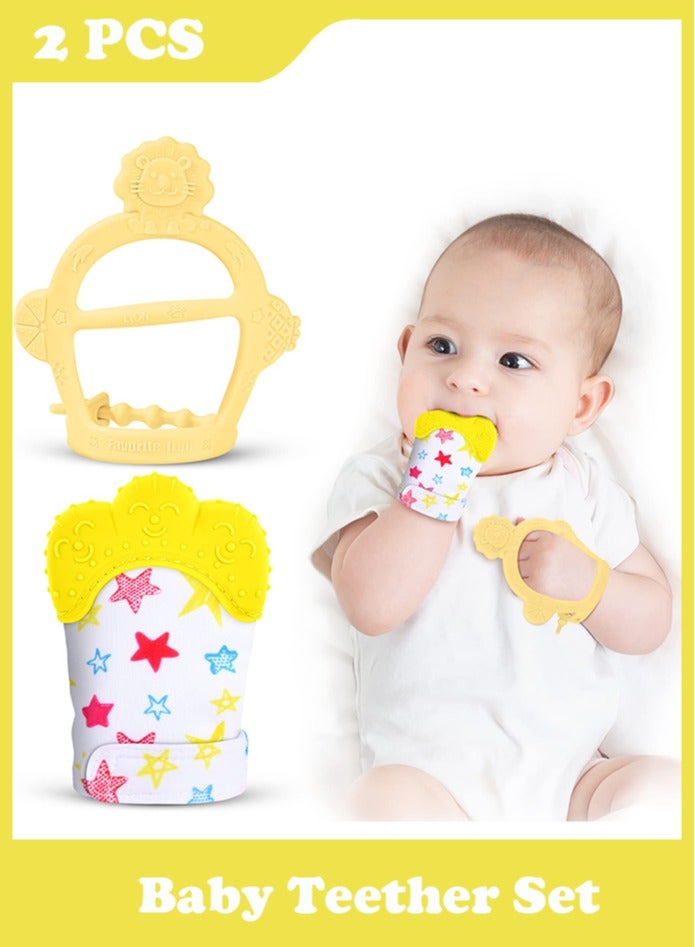 Beauenty 2PCS Baby Teething Set, Infant Soothing Pain Relief for Baby Includes Baby Chew Toy and Silicone Mitten Teether Glove  - Image 1