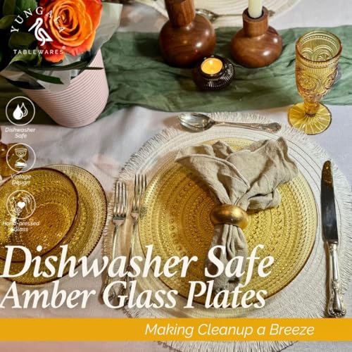 Yungala Amber Hobnail Glass Plates – Vintage Amber Glass Dinner Plates – Elegant Retro Tableware for Timeless Entertaining - Image 3