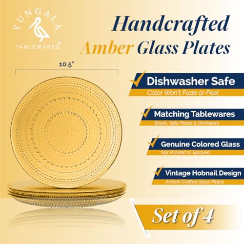 Yungala Amber Hobnail Glass Plates – Vintage Amber Glass Dinner Plates – Elegant Retro Tableware for Timeless Entertaining - Image 2