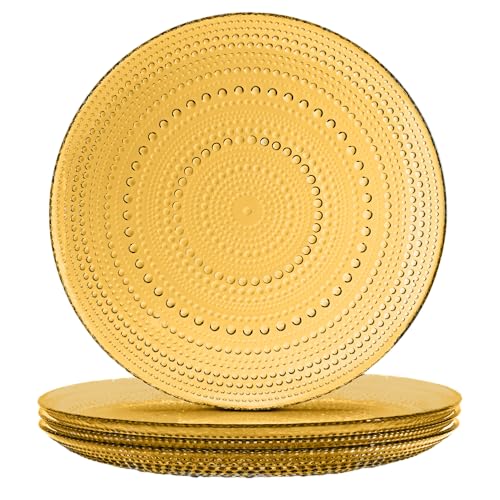 Yungala Amber Hobnail Glass Plates – Vintage Amber Glass Dinner Plates – Elegant Retro Tableware for Timeless Entertaining - Image 1