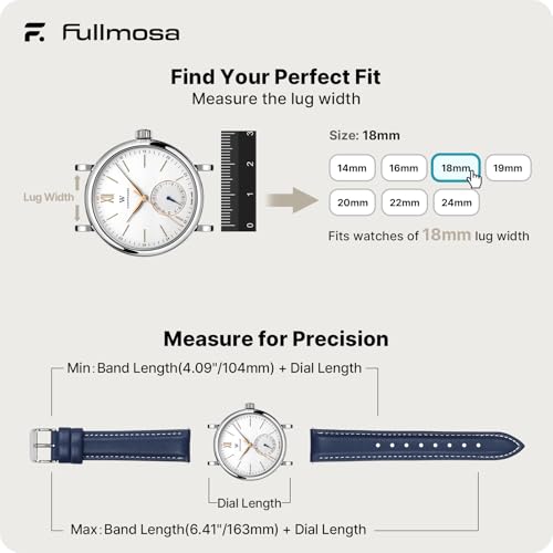 Fullmosa Watch Band, Quick Release Leather Watch Strap for Men Women, Replacement Bands Width 12mm 14mm 16mm 18mm 19mm 20mm 21mm 22mm 24mm - Image 5