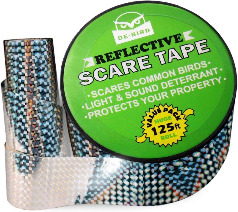 De-Bird Scare Tape - Weatherproof Reflective Tape - Seagull Reflective Ribbon for Balcony & Patio Deterrent - Reusable Goose Deterrent Scare Ribbon - 125 Ft Roll, Garden Style - Image 1