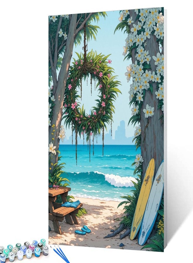 Aihonmin Coastal Beach Paint by Number for Adults Beginner and Kids,Cool surfboards DIY Acrylic Contemporary Painting by Numbers for Kids Beginners 16x20 inch Painting Craft On Canvas Home Decor(without frame) - Image 1