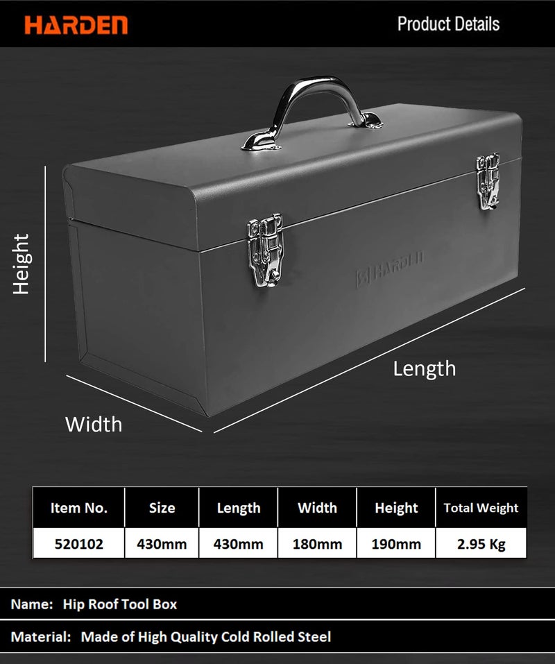 Harden Professional Compact Size Hand-Away Tools Set Box with Electro-Powder Coated Anti-Rust Surface, Reinforced Handles & Heavy-Duty Metal Latch - 520102 - Image 2
