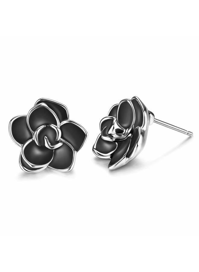AllenCOCO Flower Stud Earrings Hypoallergenic for Women - 18K Gold Plated Rose Earrings for Sensitive Ears, Nickel Free (W) - Image 1
