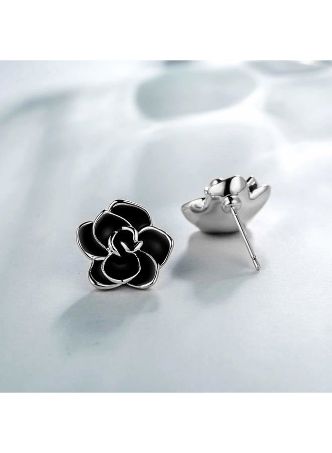 AllenCOCO Flower Stud Earrings Hypoallergenic for Women - 18K Gold Plated Rose Earrings for Sensitive Ears, Nickel Free (W) - Image 2