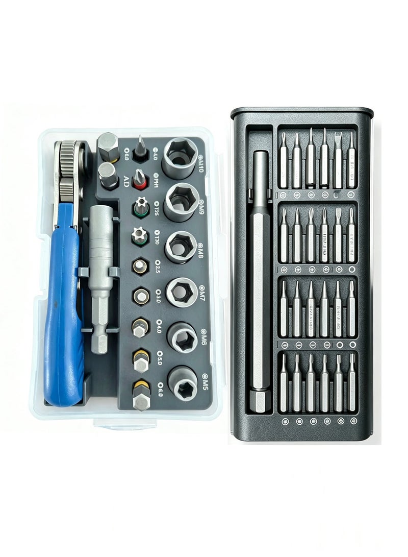 GOLOX 24-in-1 Precision Magnetic Screwdriver Set – Mini Tool Kit for Glasses, Phones, Laptops & DIY Projects & GOLOX 19-Piece Ratchet Screwdriver Set with Quick-Release Handle and Drill Wrench – Suitable for a variety of DIY home repair tasks, includes storage box. Bundle - Image 1