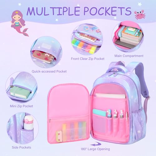 ACESAK Kids School Backpack for Girls, Mermaids Bookbag Backpack with 14OZ Water Bottle, GirlsTeens Middle Student, Girls Backpacks for School (4pcs Water Bottle) - Image 3