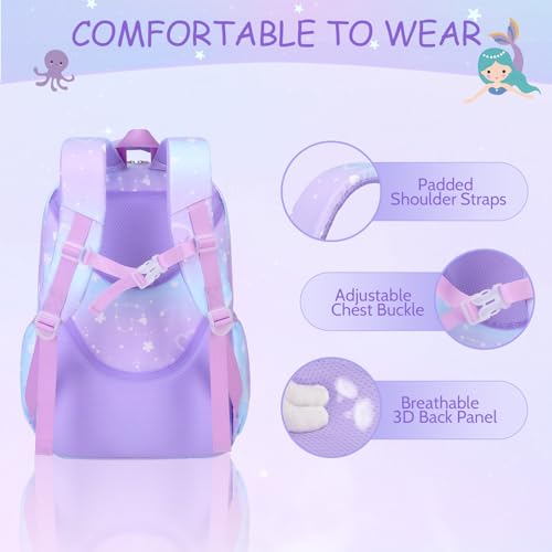 ACESAK Kids School Backpack for Girls, Mermaids Bookbag Backpack with 14OZ Water Bottle, GirlsTeens Middle Student, Girls Backpacks for School (4pcs Water Bottle) - Image 4