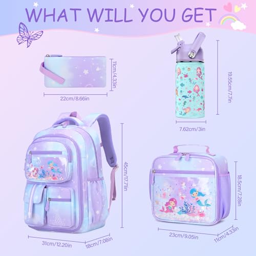 ACESAK Kids School Backpack for Girls, Mermaids Bookbag Backpack with 14OZ Water Bottle, GirlsTeens Middle Student, Girls Backpacks for School (4pcs Water Bottle) - Image 2