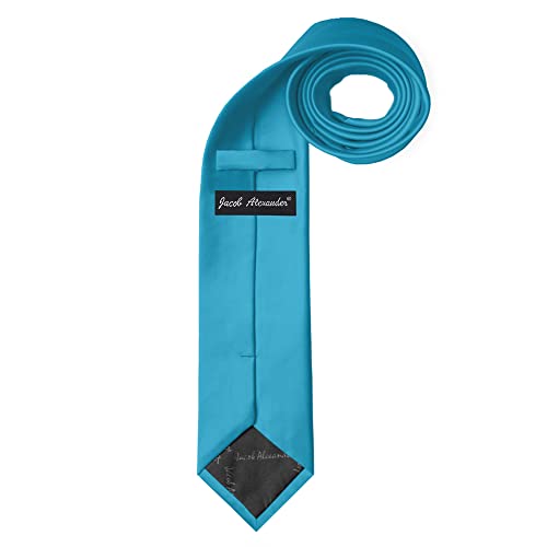 Jacob Alexander Solid Color Men's Regular Tie - Turquoise Blue - Image 2