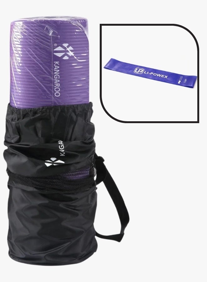 KANGAROO Exercise mat set, 15mm thick, purple, with resistance rubber