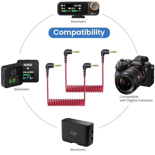 weishan 2Pack 35mm Microphone Cable Compatible with Rode Wireless Pro Wireless Go 2 DJI Mic 2 and Hollyland Lark M1 M2 150 Max Duo Coiled Dual 35mm TRS Patch Cable Audio Mic Cord for DSLR Cameras - Image 3