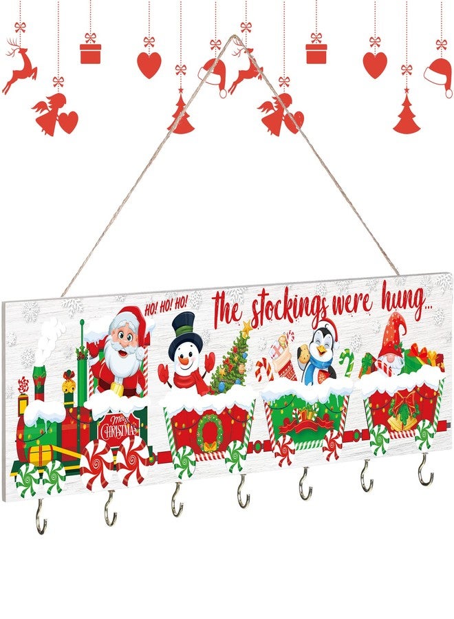 مايتيز منظم جوارب عيد الميلاد من مايتي مع 7 علاقات، لوحة خشبية، رجل ثلج، خطافات تعليق جدارية لرف المدفأة - Image 1