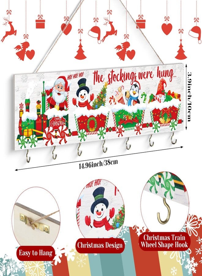 مايتيز منظم جوارب عيد الميلاد من مايتي مع 7 علاقات، لوحة خشبية، رجل ثلج، خطافات تعليق جدارية لرف المدفأة - Image 2
