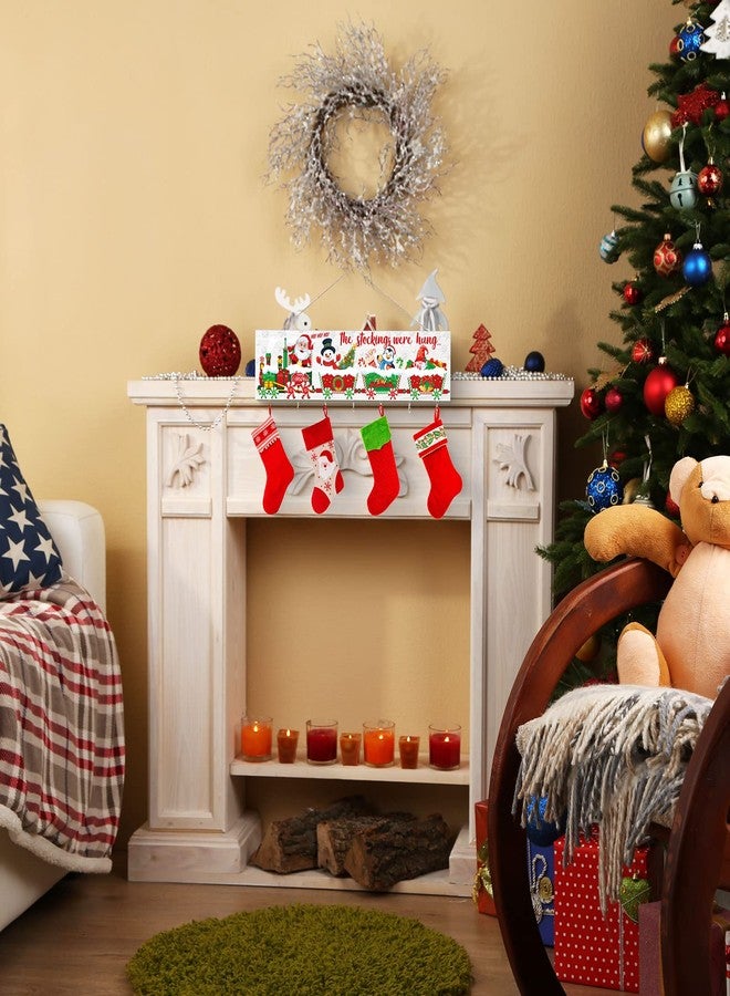 مايتيز منظم جوارب عيد الميلاد من مايتي مع 7 علاقات، لوحة خشبية، رجل ثلج، خطافات تعليق جدارية لرف المدفأة - Image 4