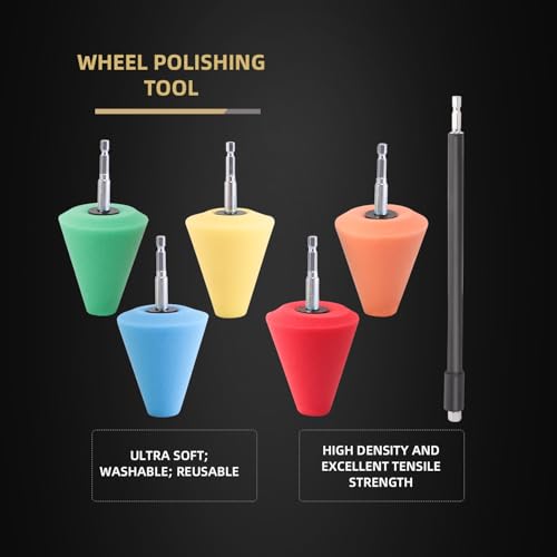 SPTA Polishing Cone, SPTA Car Wheel Hub Drill Buffing Sponge Pads Kit, Polishing Ball, 5 Pack Car Buffers and Polishers Kit, Attaches to Standard Household Drill - Image 2