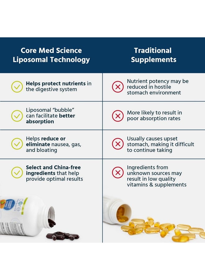 كور ميد ساينس فيتامين سي الليبوسومي 1000 مجم من Core Med Science، 270 كبسولة هلامية - مكمل فيتامين سي الليبوسومي الطبيعي غير المعدل وراثيًا الذي يعزز صحة الجلد - معزز لجهاز المناعة للبالغين، يدعم تكوين الكولاجين - Image 3