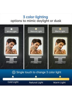 COSMIRROR Shower Mirror, 6.2" W x 8" H, Fogless for Shaving with Squeegee to Keep Clean or Remove Foggy Mess, Two Mounting Solution, Dimmable Lighting (3 Color Setting) Shower Mirror Fogless for Shaving  - Image 2