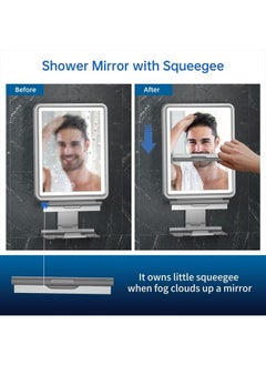 COSMIRROR Shower Mirror, 6.2" W x 8" H, Fogless for Shaving with Squeegee to Keep Clean or Remove Foggy Mess, Two Mounting Solution, Dimmable Lighting (3 Color Setting) Shower Mirror Fogless for Shaving  - Image 3