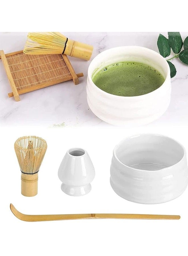 BOUND MOAT 4 Piece Matcha Whisk Set Matcha Tea Set Matcha Whisk,Scoop, Matcha Bowl, Ceramic Whisk Holder, Matcha Tools for Stirring Matcha Tea Gift Kit (White) - Image 1