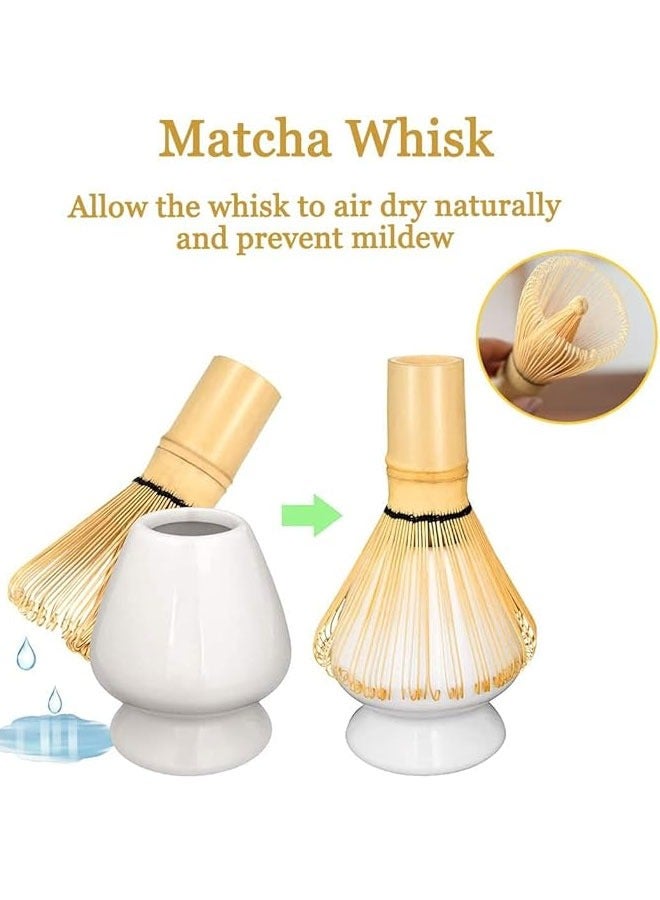 BOUND MOAT 4 Piece Matcha Whisk Set Matcha Tea Set Matcha Whisk,Scoop, Matcha Bowl, Ceramic Whisk Holder, Matcha Tools for Stirring Matcha Tea Gift Kit (White) - Image 3