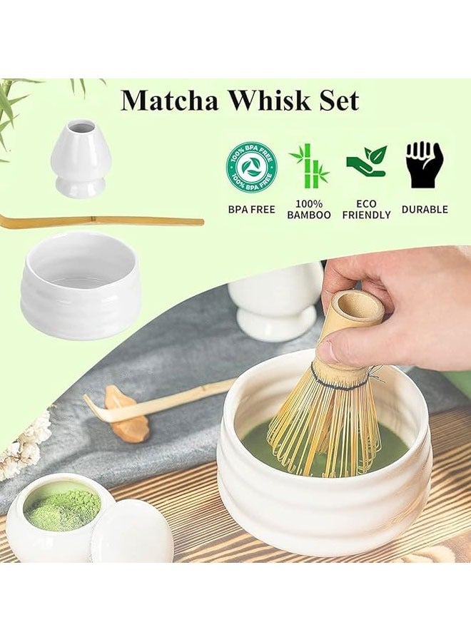BOUND MOAT 4 Piece Matcha Whisk Set Matcha Tea Set Matcha Whisk,Scoop, Matcha Bowl, Ceramic Whisk Holder, Matcha Tools for Stirring Matcha Tea Gift Kit (White) - Image 5
