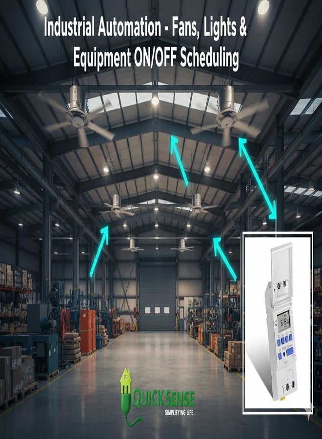 Quick Sense QS-T3 (Silver 4 Pin) Digital Timer Switch | 30A Heavy-Duty Programmable Controller | DIN Rail Mount | 16 On/Off Schedules | LCD Display | Industrial & Home Automation - Image 3