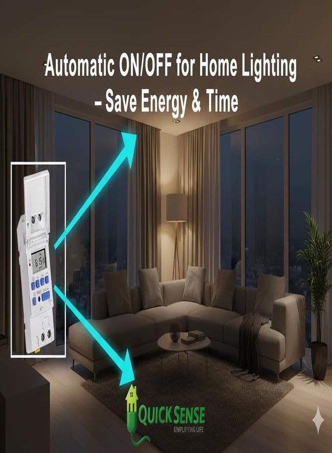 Quick Sense QS-T3 (Silver 4 Pin) Digital Timer Switch | 30A Heavy-Duty Programmable Controller | DIN Rail Mount | 16 On/Off Schedules | LCD Display | Industrial & Home Automation - Image 2