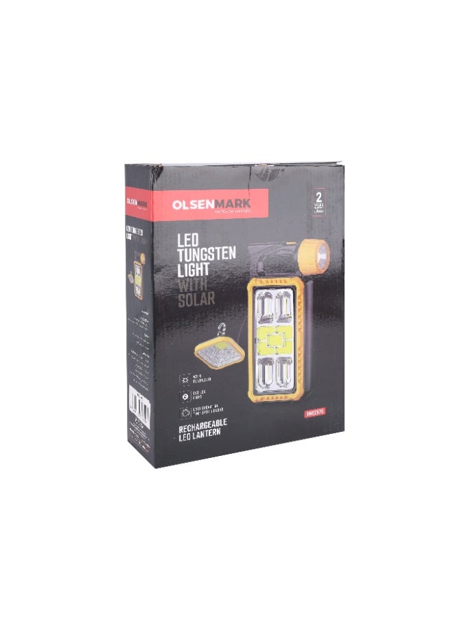 Olsenmark LED Tungsten Light with Solar OME2875 | 3W LED, 5 COB, 4 Tungsten Lights + 1 COB External Light | 2400mAh Battery, Long-Lasting, Top Handle, USB & Solar Charging | Black & Yellow, 2-Year Warranty - Image 4