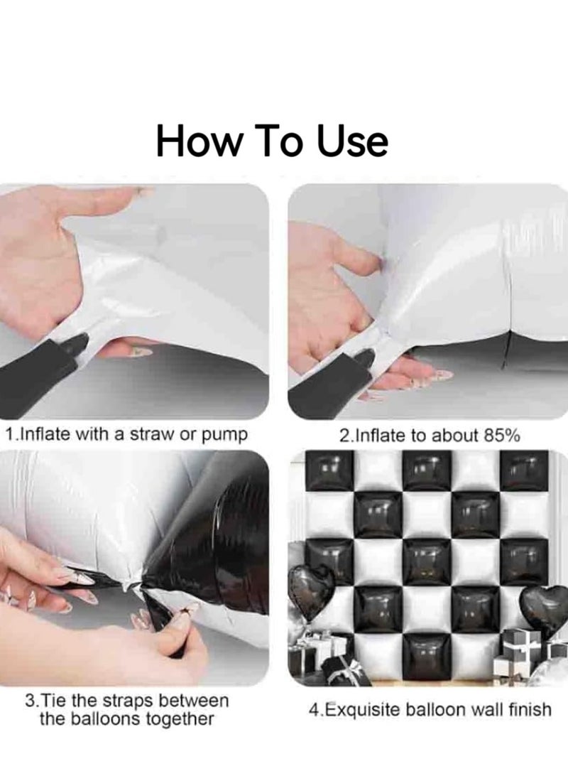 25 قطعة من البالونات المربعة المزدوجة، بالونات من رقائق معدنية مربعة باللونين الأبيض والأسود، خلفية جدارية (19 بوصة) لحفلات توديع العزوبية، وحفلات الزفاف، والذكرى السنوية، وحفلات أعياد الميلاد - Image 2