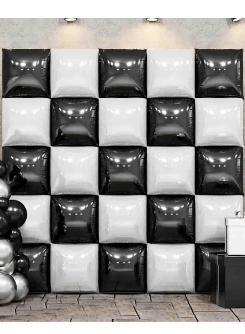 25 قطعة من البالونات المربعة المزدوجة، بالونات من رقائق معدنية مربعة باللونين الأبيض والأسود، خلفية جدارية (19 بوصة) لحفلات توديع العزوبية، وحفلات الزفاف، والذكرى السنوية، وحفلات أعياد الميلاد - Image 1