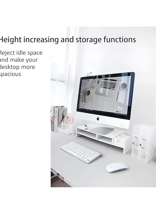 Hihonor 2-Tier Computer Monitor Stand Riser,Desktop Wood Stand with Storage WiFi Box and Mobile Phone Holder for Home Office,Desk Riser Desktop Organizer Stand for Computer Laptop Printer  - Image 2