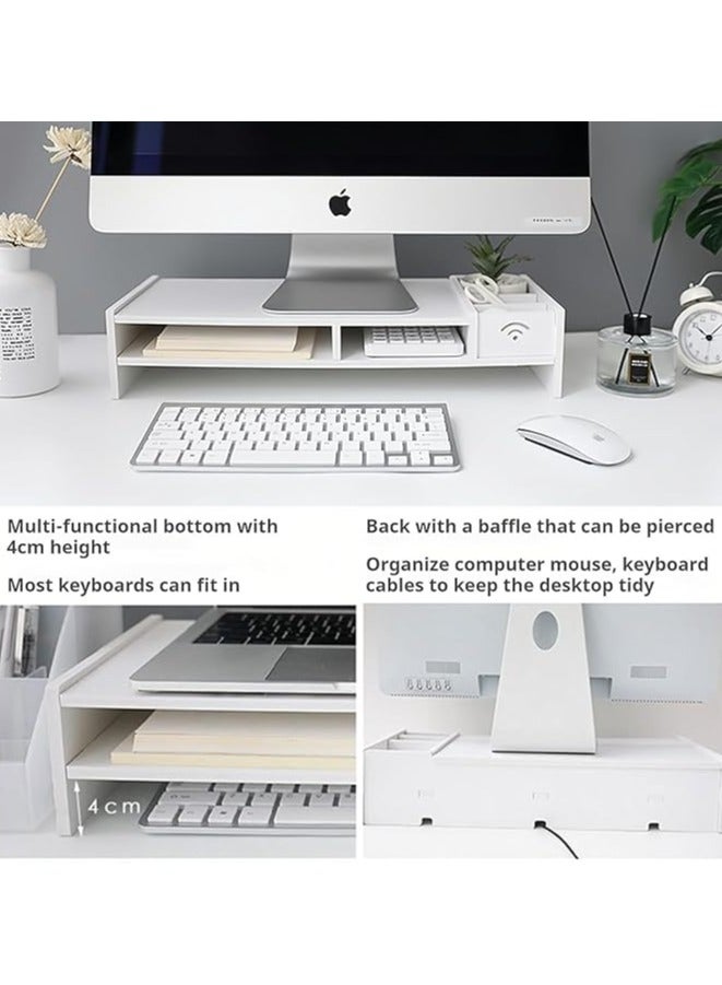 Hihonor 2-Tier Computer Monitor Stand Riser,Desktop Wood Stand with Storage WiFi Box and Mobile Phone Holder for Home Office,Desk Riser Desktop Organizer Stand for Computer Laptop Printer  - Image 5