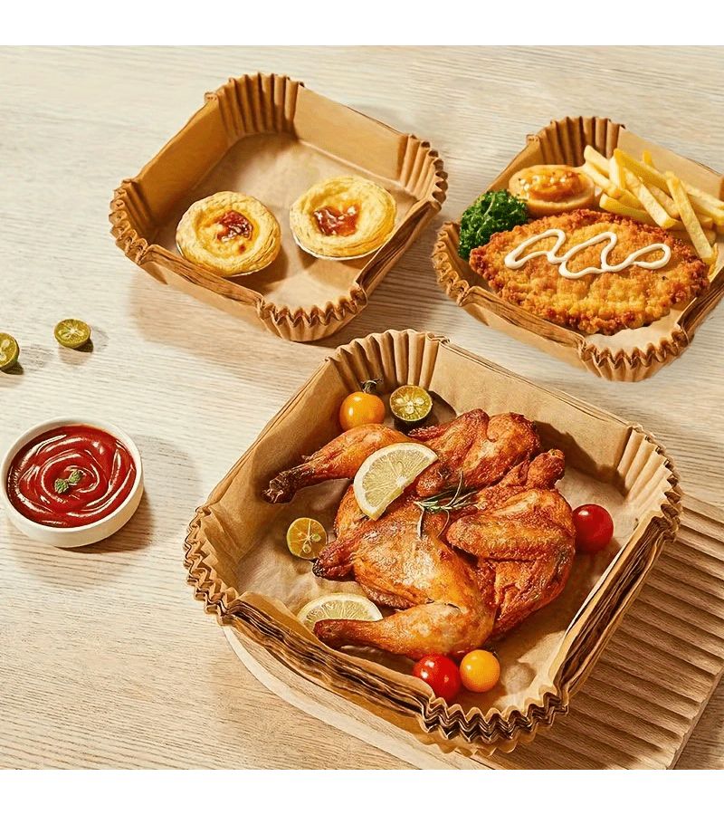50pcs Air Fryer Liners 8 Inch Unbleached Square Baking Paper Pads Non Stick Disposable - Image 2