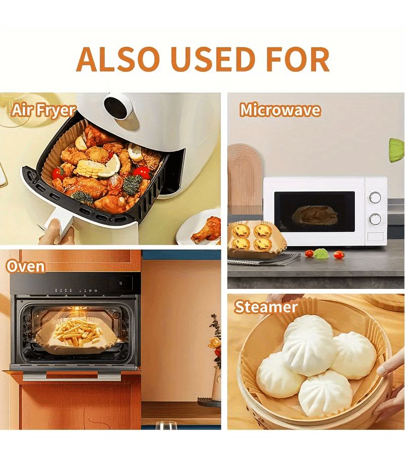 50pcs Air Fryer Liners 8 Inch Unbleached Square Baking Paper Pads Non Stick Disposable - Image 5