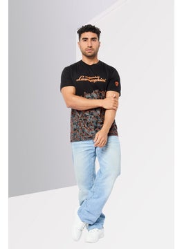 LAMBORGHINI Men Crew Neck Allover Print T-Shirt, Multicolor  - Image 3