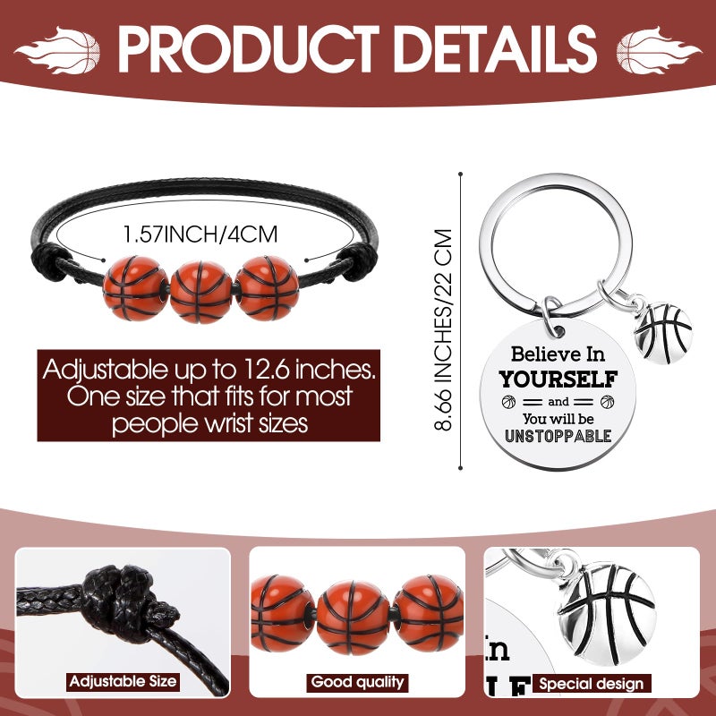 Ferreve 72 Pcs Basketball Party Favors Bulk Includes 18 Basketball Keychains 18 Bracelets 18 Inspirational Cards 18 White Organza Bags Team Gift for Team Players Birthday Party Supplies - Image 3