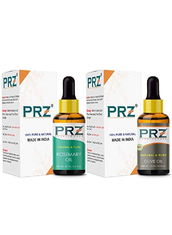 PRZ Combo of Rosemary Essential Oil & Cold Pressed Extra Virgin Olive Carrier Oil 100% Pure l & Therapeutic Grade Oil for Aromatherapy Body Massage Skin Care & Hair Growth (15ML Each) - Image 3