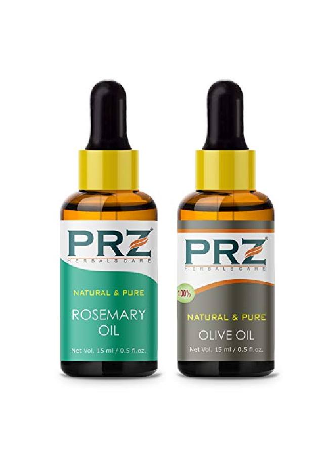 PRZ Combo of Rosemary Essential Oil & Cold Pressed Extra Virgin Olive Carrier Oil 100% Pure l & Therapeutic Grade Oil for Aromatherapy Body Massage Skin Care & Hair Growth (15ML Each) - Image 1