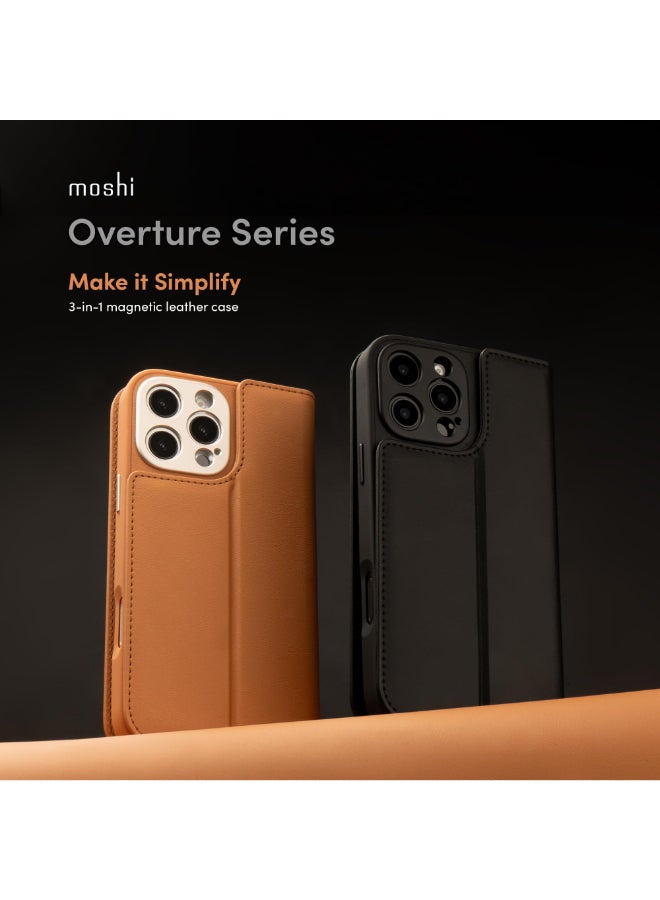 Moshi Overture Leather Folio Case w/ Magsafe for Apple iPhone 16 Pro Max 6.9" 2024| 3-in-1 Cover-Wallet-Stand, Drop Protection, 3x Card Slots, Protective Lens Frame, Wireless Charging - Brown - Image 2