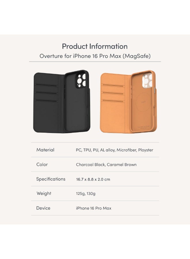 Moshi Overture Leather Folio Case w/ Magsafe for Apple iPhone 16 Pro Max 6.9" 2024| 3-in-1 Cover-Wallet-Stand, Drop Protection, 3x Card Slots, Protective Lens Frame, Wireless Charging - Brown - Image 3